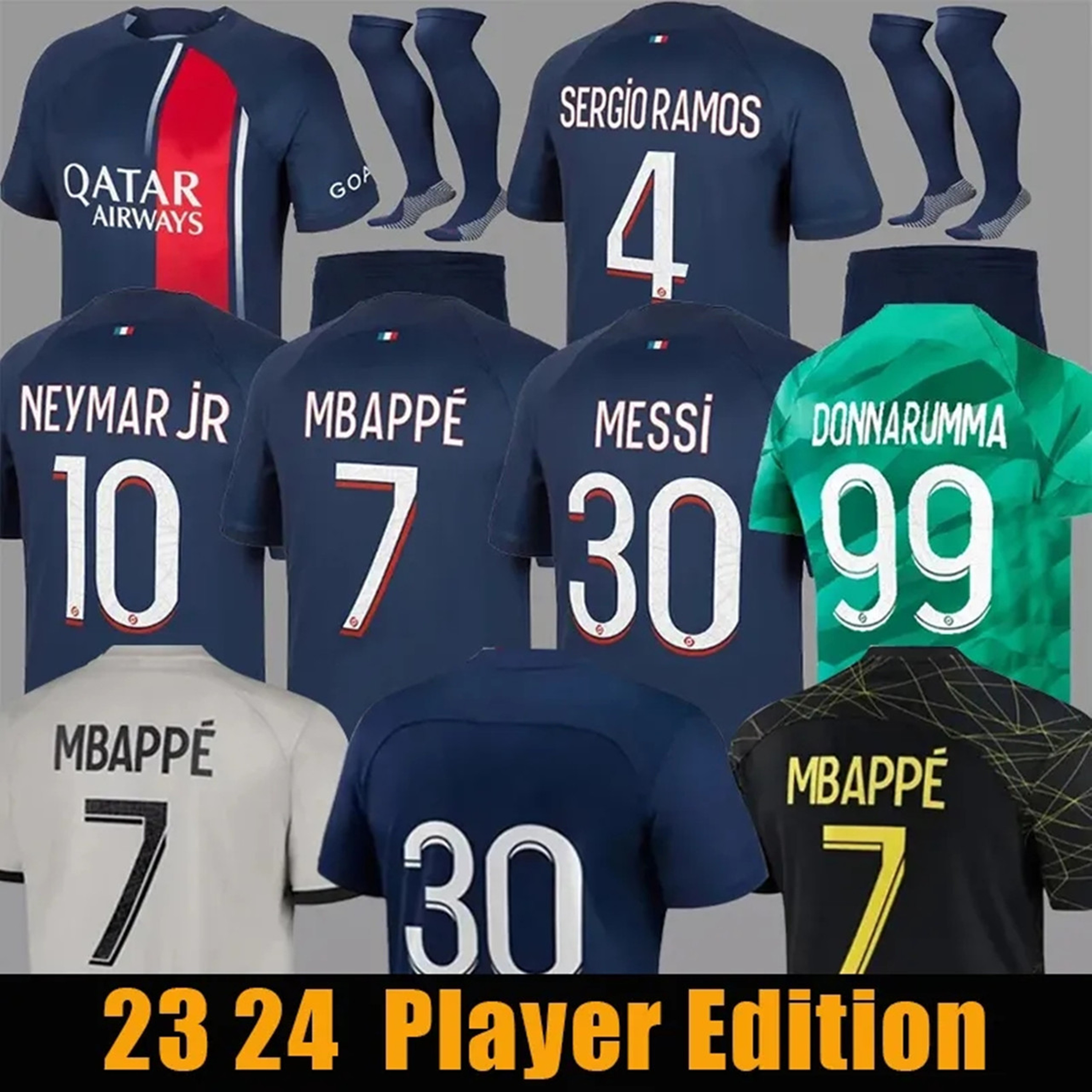 

2023 2024 Mbappe Soccer Jerseys Sergio Ramos Maillots Hakimi France S Football Shirt 22/23/24 New Parisian Fans Player #30 Marquinhos, 22 23 home kids
