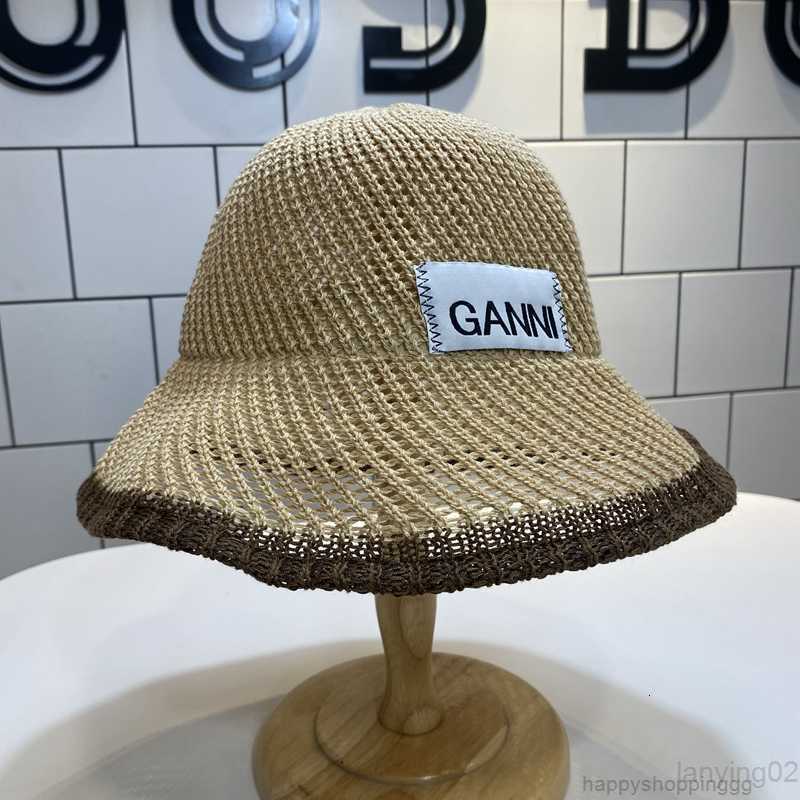 

Wide Brim Hats GANNI Hand-woven Cotton Thread Spring Summer Plain Color Season Fisherman's Hat Sunscreen Dust Cap Hollowed Out Breathable G230224, Beige
