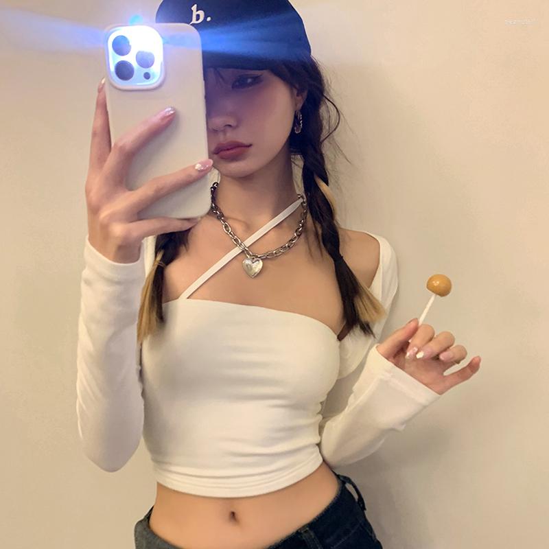 

Women' T Shirts Teenage Girls Slim Fit Crop Shirt Women Skinny Long Sleeve Tees High Quality Stretch Tops Solid Sexy Streetwear Casual, White