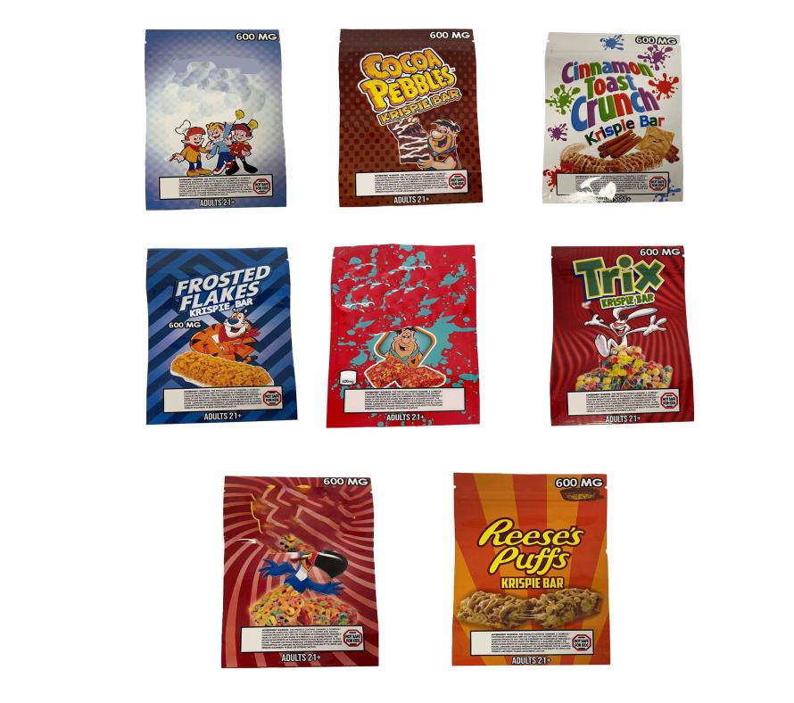 

infused bar edibles packaging bags CEREAL TREATS CHOCOLATE brownie runtz stokies reeses puffs mylar bag8547191