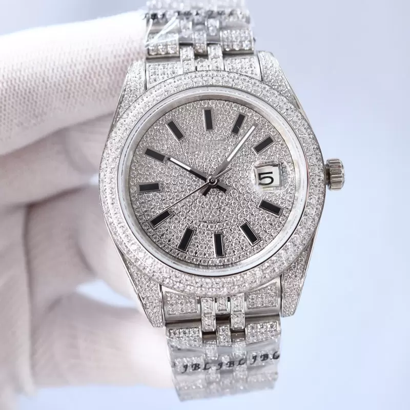

Full Diamond Mens Watch Automatic Mechanical Watches 41mm Silver Strap Stainless Steel For Men Life Waterproof WristWatch Fashion WristWatch, Color5