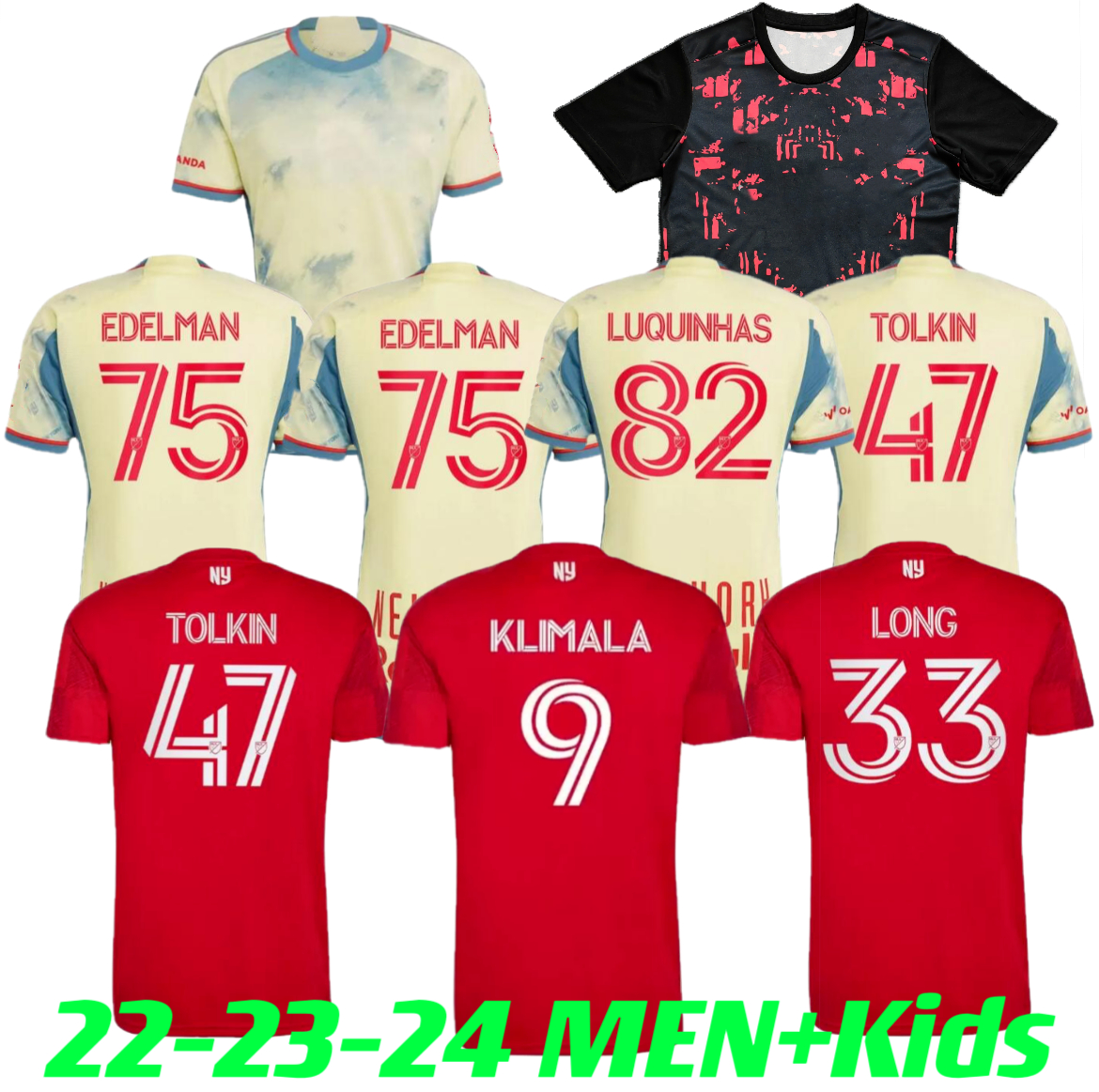 

new york 2023 2024 red soccer jerseys henry clark morgan wrightphillips klimala amaya pendant egbo bulls 23 24 1ritmo mls football men kids player version shirt, Away kids sets