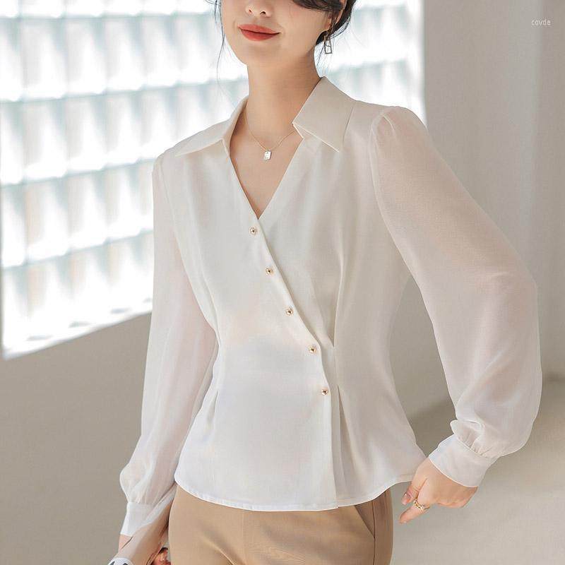 

Women' Blouses 2023 Spring Summer French Fashion Esimple Temperament Appears Thin Elegant All-match Women Long Sleeve Shirts Top Z256, White