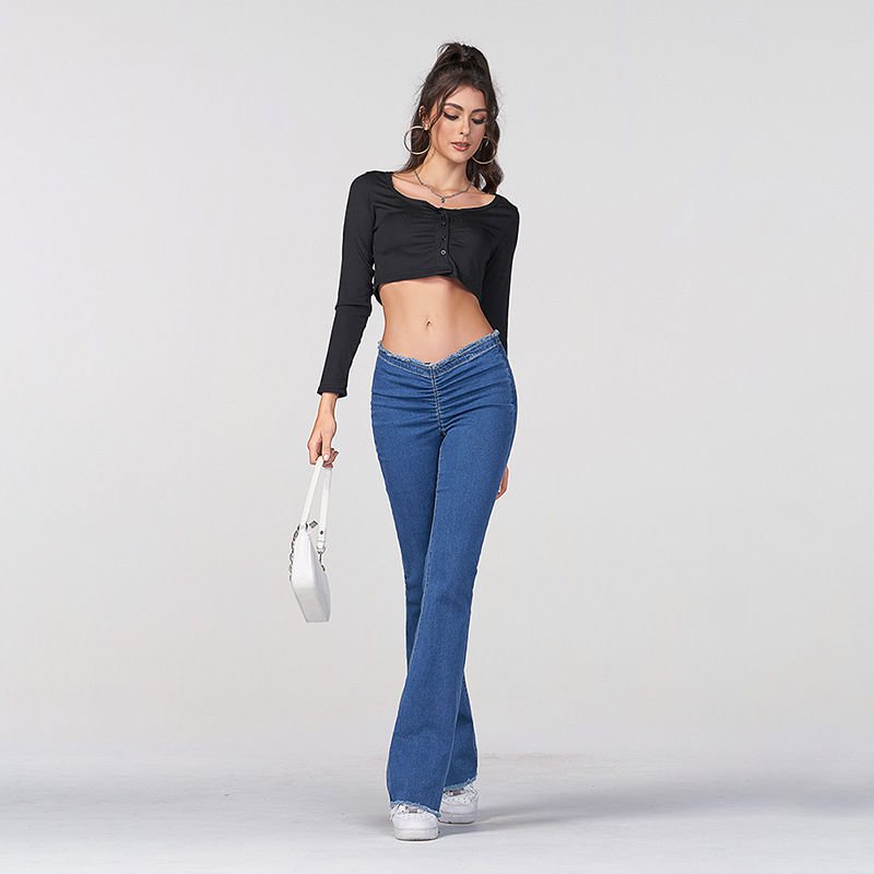 

High waisted tight fitting micro speaker women's jeans cross-border European and American style tight fitting jeans wholesale in Europe and America lake blue, Lakeblue