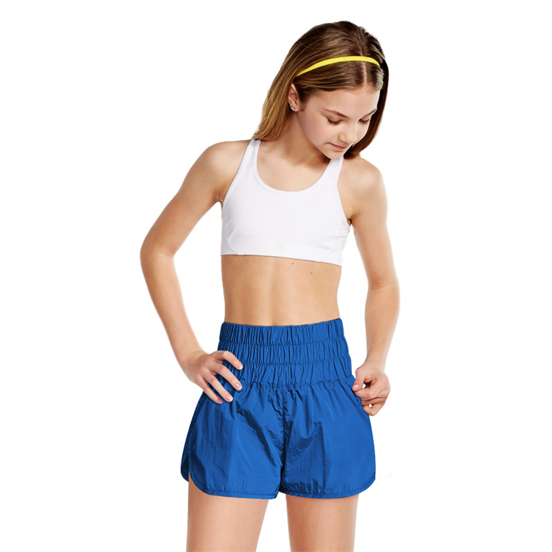 

LL Kids Running Outfits High Waist Shorts Exercise Short Pants Fitness Wear Children Elastic Girls Pants Loose Sportswear, Yellow