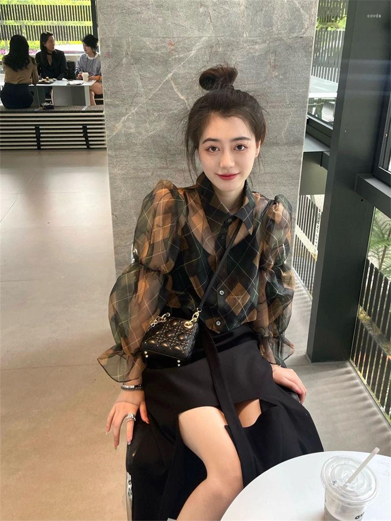 

Women's Blouses Clothing With Puffy Sleeves Women's Shirts And Collar Top For Woman Mesh Transparent Crop See-through Luxury Designer M, Picture style