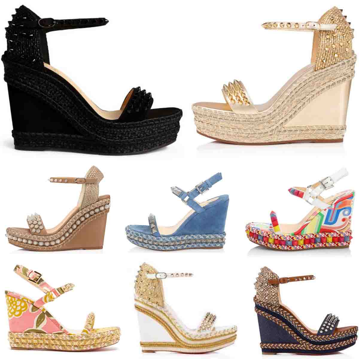 

Sexy Women High Heels Designer heels wedge pyraclou Studs Madmonica Espadrille Wedges Platform Gladiator Sandals Fashion Ladies Wedge Sandals Spikes Rivets Box, 102