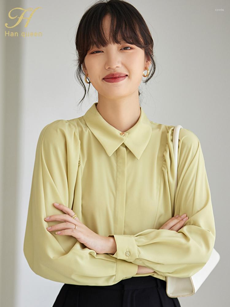 

Women' Blouses H Han Queen Spring Elegant Career Commuting Chiffon Blouse Simple Office Loose Tops Long Sleeve Casual OL Women, Green