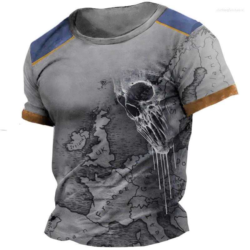 

Men's T Shirts Vintage Horror Skulls Print Men's T-shirt Summer Punk Skeleton O Neck Short Sleeve Gothic Style Loose Male Clothing Tops, Apfm-5101664