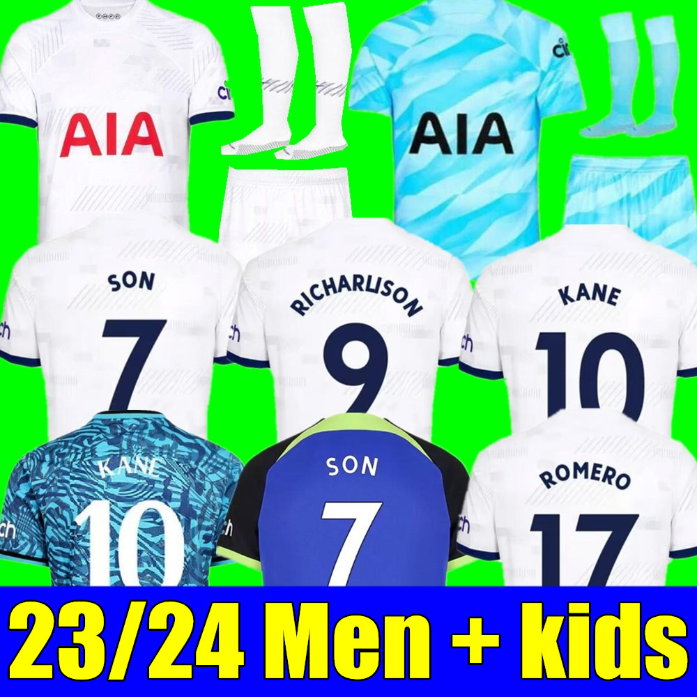 

New KANE SON 23 24 Soccer Jerseys KULUSEVSKI RICHARLISON PERISIC PEDRO PORRO 2023 2024 DANJUMA ROMERO goalkeeper gk Football kit shirt SPURS Men kids set unifomrs, 23/24 kids home+socks