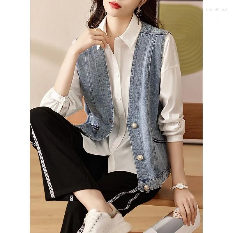 

Women' Vests 2023 Spring Trend V-neck Wash Denim Vest Coat Women' Straight Sleeveless Personalized Jacket Summer Top, Blue