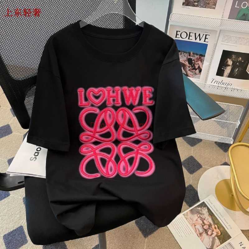 

Designer Fashion Clothing Tees Tshirts Loewe Shangdong Light Luxury 100 Pure Cotton High Street Short Sleeve Tshirt Womens Spring and Summer New Design Sense Ins Fas, White high quality