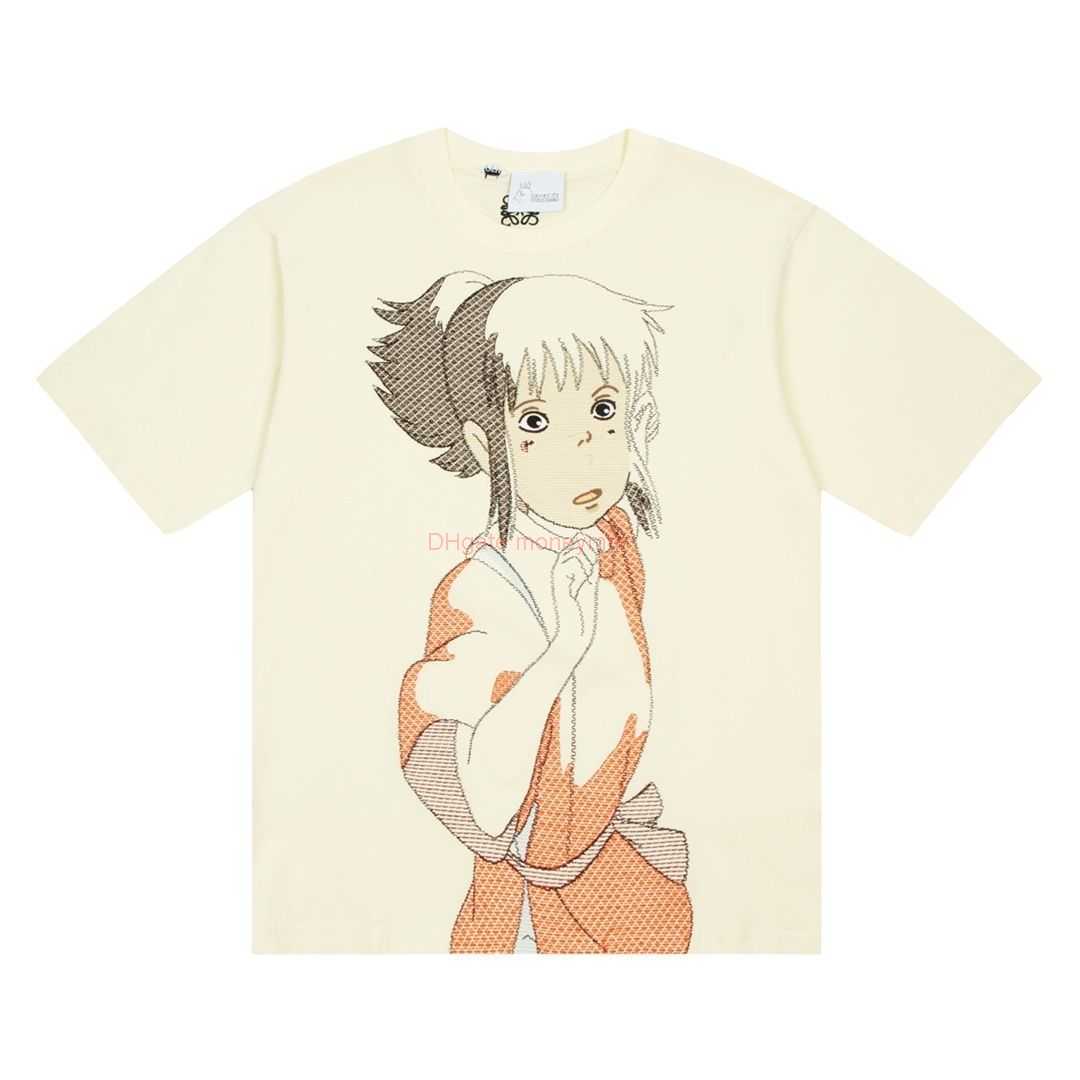 

Designer Fashion Clothing Tees Tshirts Loewe x Qianyuqianxun Pure Cotton Luxury Casual Streetwear Tops Rock Hip hop Shirts for sale, Beige