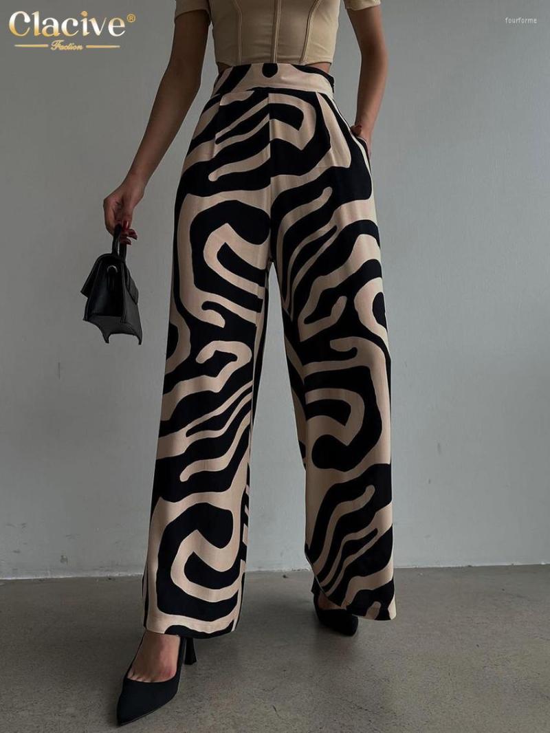 

Women' Pants Clacive Fashion Loose Print Women 2023 Elegant High Waist Wide Vintage Classic Full Length Trousers Female Clothing, Khaki