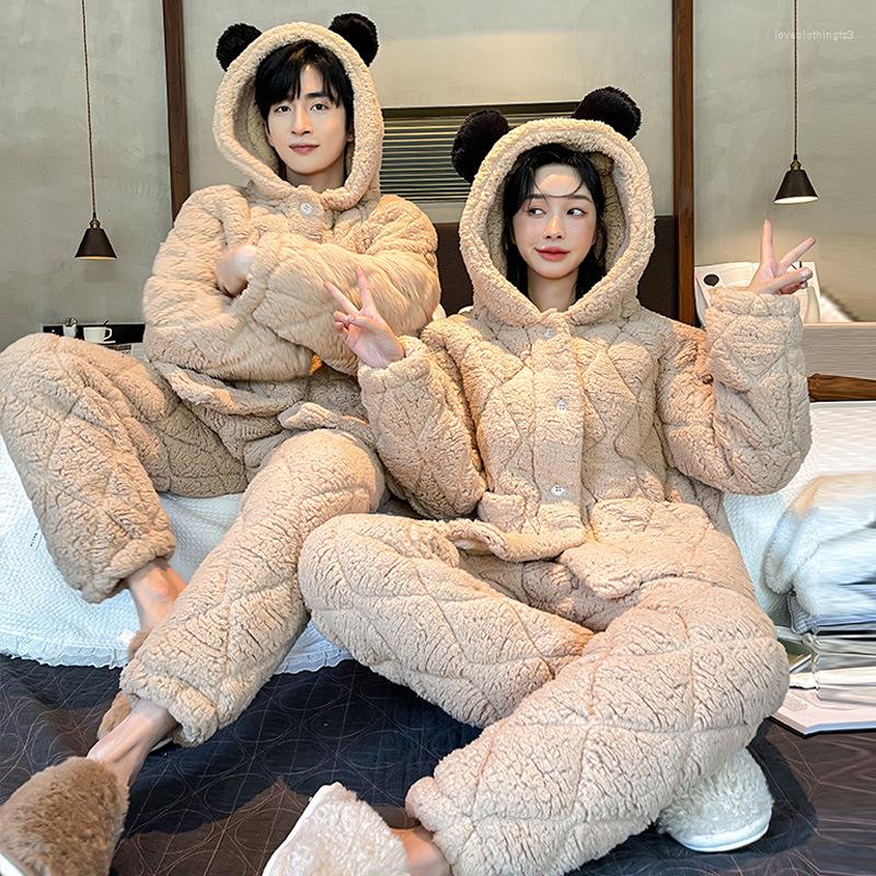 

Women's Sleepwear Couple 2PCS Pajamas Set Winter Berber Fleece Women Nightwear Home Clothes Men Casual Thick Quilted Sleep Suit Warm, A men