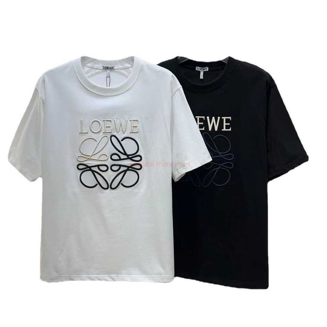 

Designer Fashion Clothing Tees Tshirts Loewe High Version Loe Luo Family Embroidered Short Sleeve Mens and Womens Round Neck Fashion Western Couple Tshirt Womens Ko, White