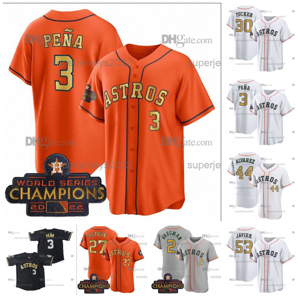 

Yordan Alvarez Astros 2023 Gold Program Jersey Jeremy Pena Jose Altuve Kyle Tucker Alex Bregman Martin Maldonado Cristian Javier Michael Brantley Mauricio Dubon, Gold program cool base