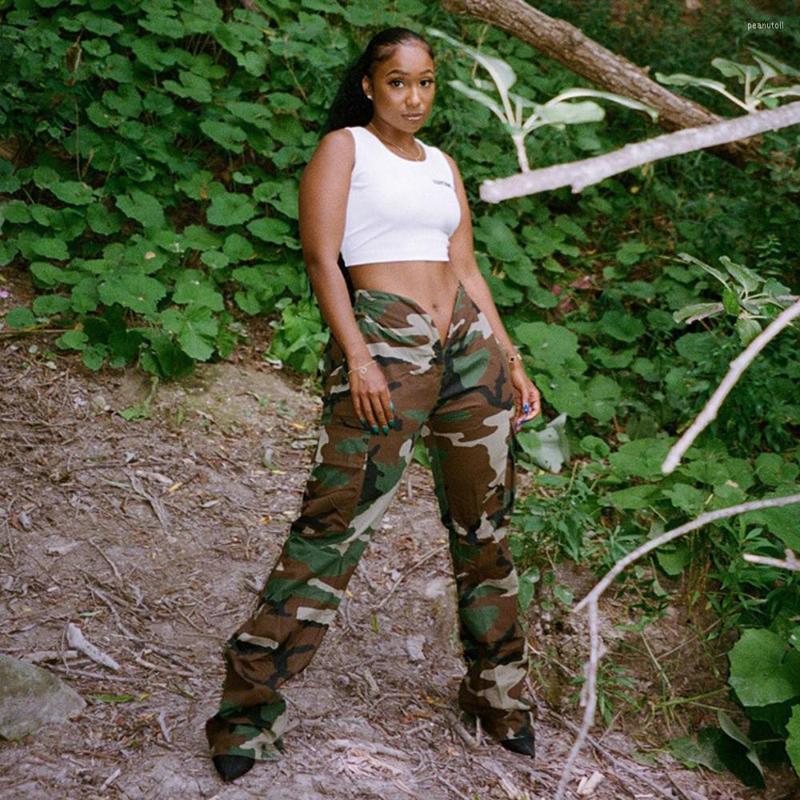 

Women' Pants Y2K Women Camouflage Straight Outdoor Pockets V Shape Elastic Waist Camo Trousers Military Cargo Hip Hop Baggy, Army green