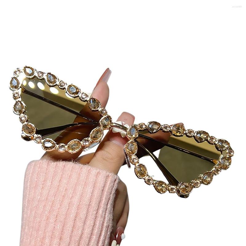 

Sunglasses Luxury Rhinestone Crystal Cat Eye For Women Fashion Rimless Sun Glasses Men Gradient Lenses Shades