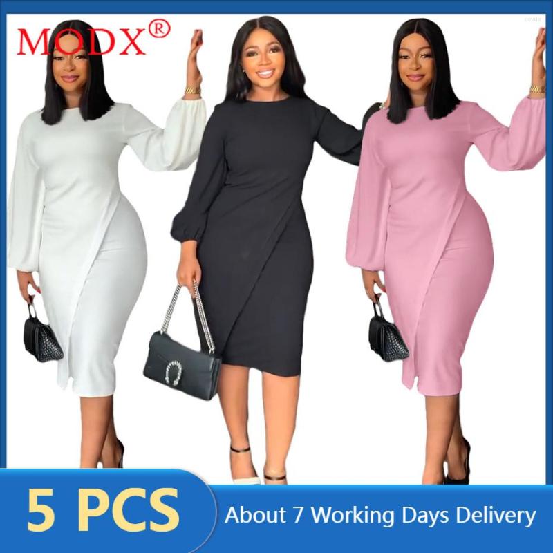 

Casual Dresses 5 PCS Dress For Women Fall 2023 Long Sleeve Solid Color Midi One Piece Elegant Sexy Y2k Bulk Items Wholesale Lots M10085, Mix colors