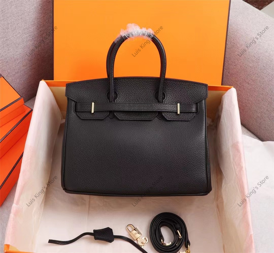 7A high quality burkin designer bag luxurys handbag cowhide real leather graceful bag gold buckle woman large tote bag 30cm 25cm multiple colors-image-875523255