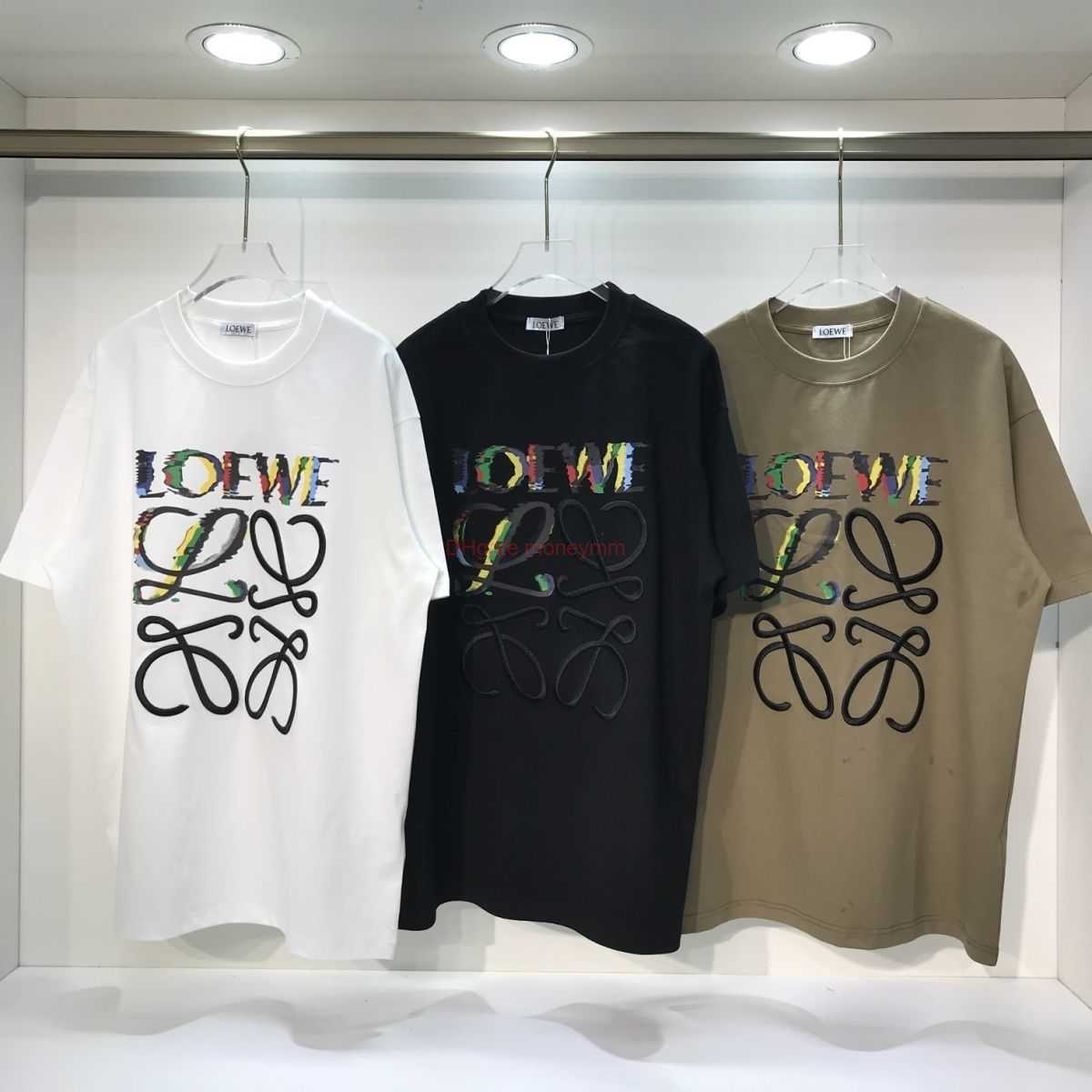 

Designer Fashion Clothing Tees Tshirts Loewe Summer New Tshirt Mens and Womens Short Sleeve Round Neck Ins Gradient Embroidery Letter Loose Couple Fashionable Luxu, White