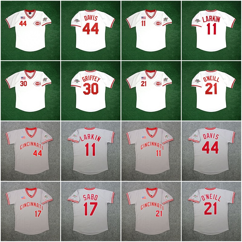 

Eric Davis 1990 world series reds Baseball Jersey Barry Larkin Cincinnati Ken Griffey Paul O'Neill Chris Sabo Jose Rijo Lou Piniella, White