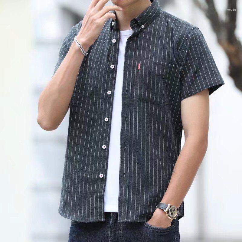 

Men's Casual Shirts Striped And Blouses For Men Short Sleeve Man Tops With Sleeves Aesthetic Silk Cotton Social Elegant Original S I, Blue short sleeve