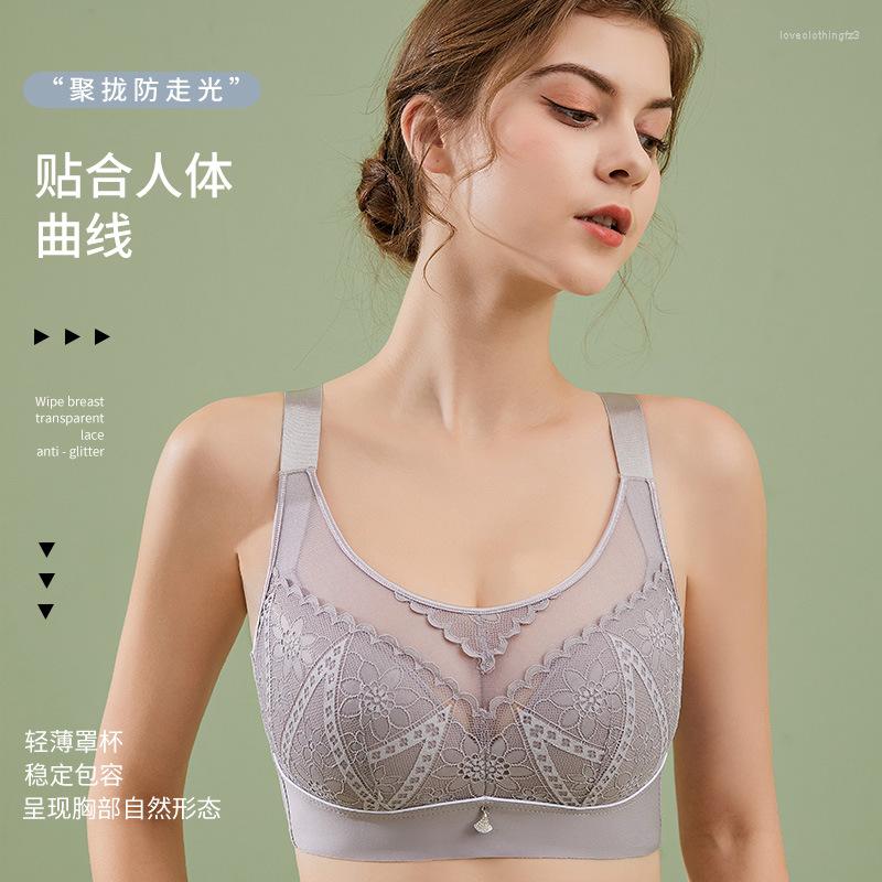 

Bras High Quality Thin Underwear Summer Big Chest Size Concealing Large Without Steel Ring Lace Push Up Lifting Bra, Black
