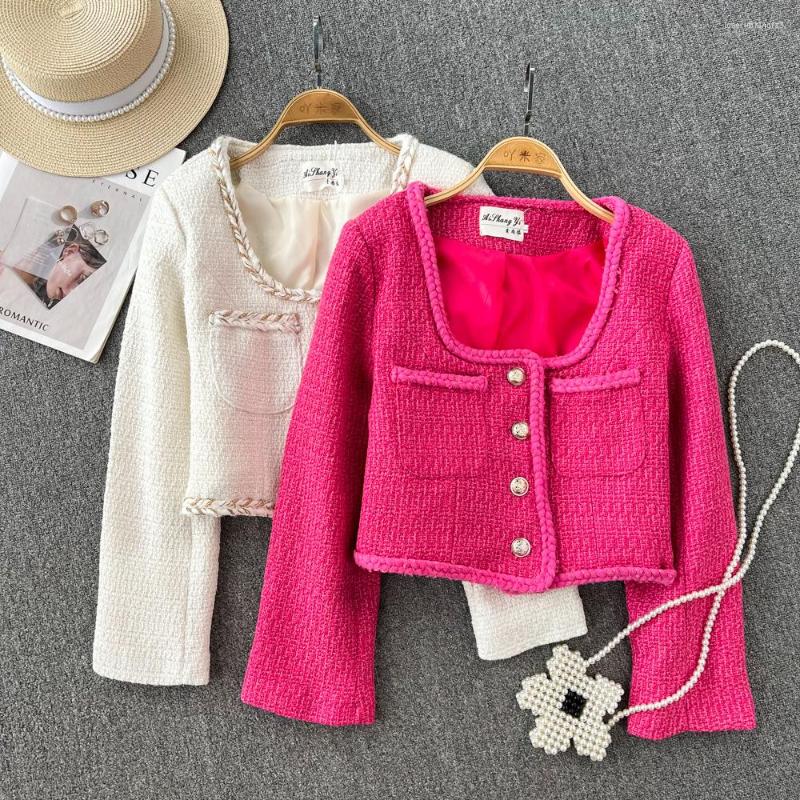 

Women' Jackets Korean Dongdaemun 2023 Jacket For Women Square Neck Versatile Casual Pure Color Short Tweed, White