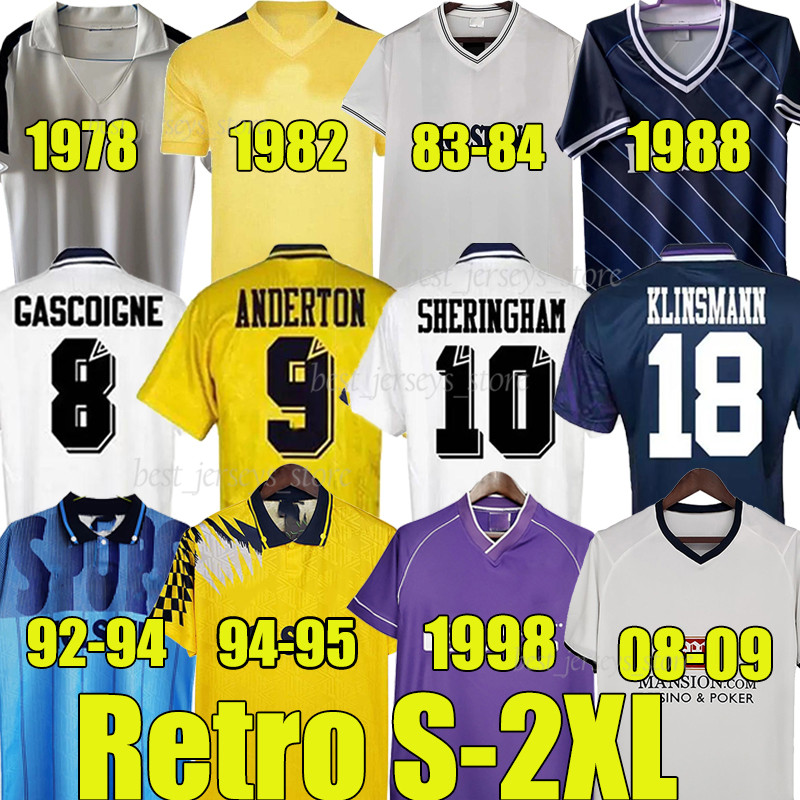 

SHERINGHAM Retro Soccer Jerseys ANDERTON Klinsmann GASCOIGNE Ginola Ferdinand 1978 81 82 83 84 86 88 90 92 94 95 98 2008 09 06 Tottenham Classic Vintage Football Shirt, Reci 1982 third