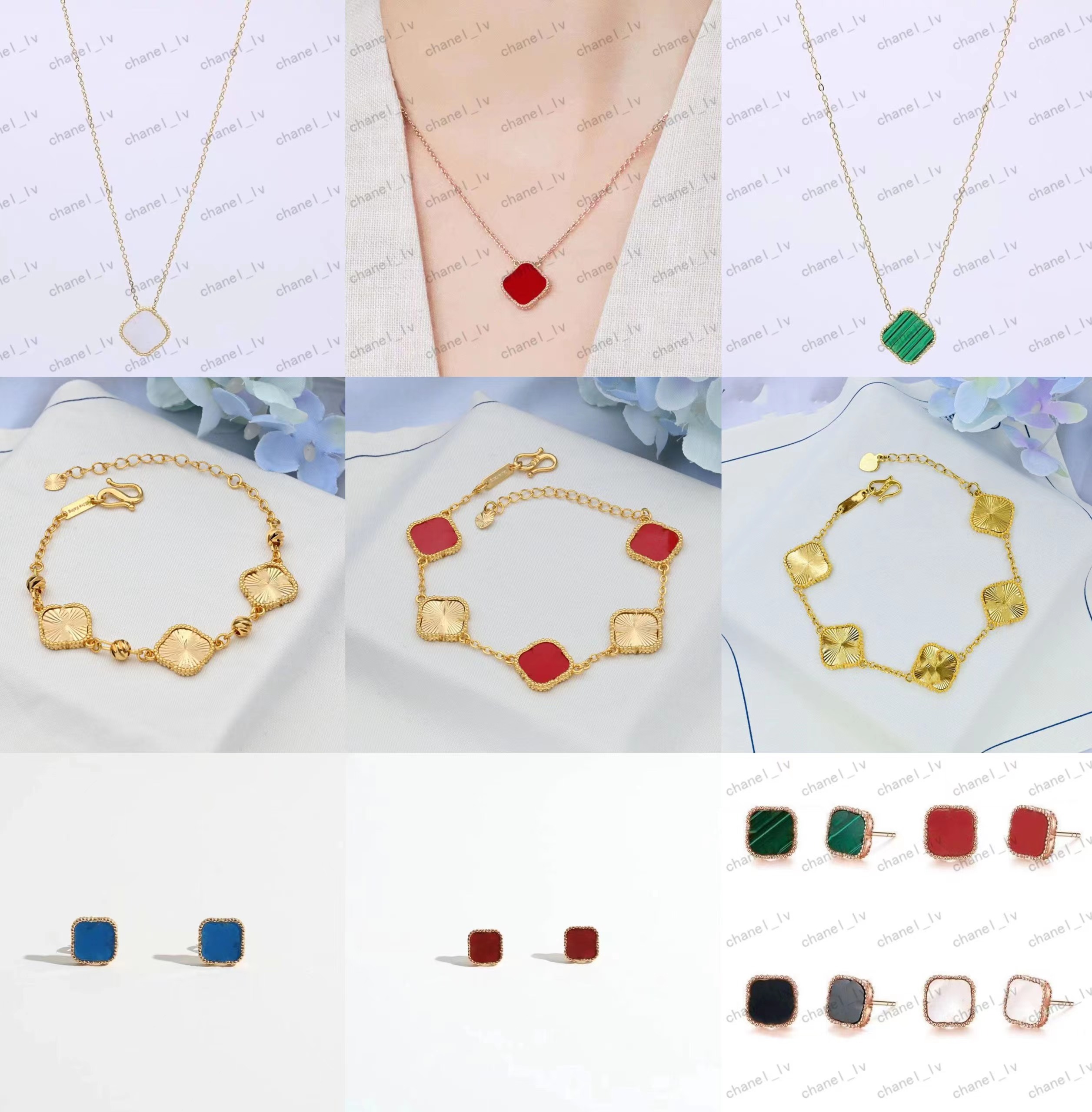 

Women's jewelry classic fashion 4/ Four-leaf clover women's double-sided high-grade classic fashion clavicle chain bracelet earrings set box, Mixed colors