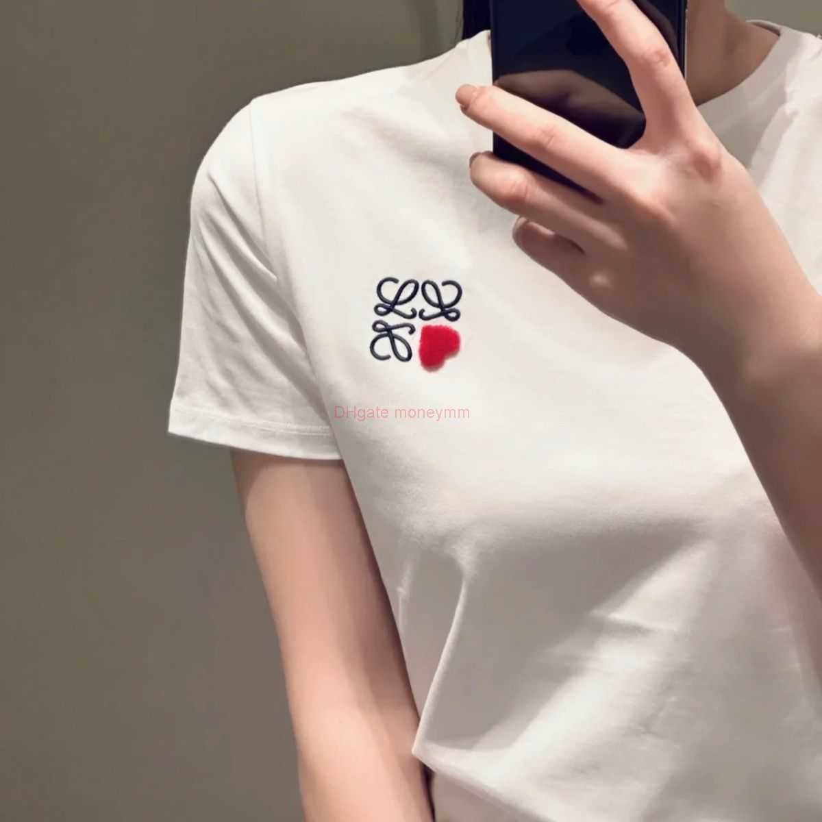 

Designer Fashion Clothing Tees Tshirts Loewe 23 Summer New Cotton Embroidery Short Sleeve Valentines Day Love Exclusive Tshirt for Men and Women Couples Luxury Casu, Black embroidery luo jia