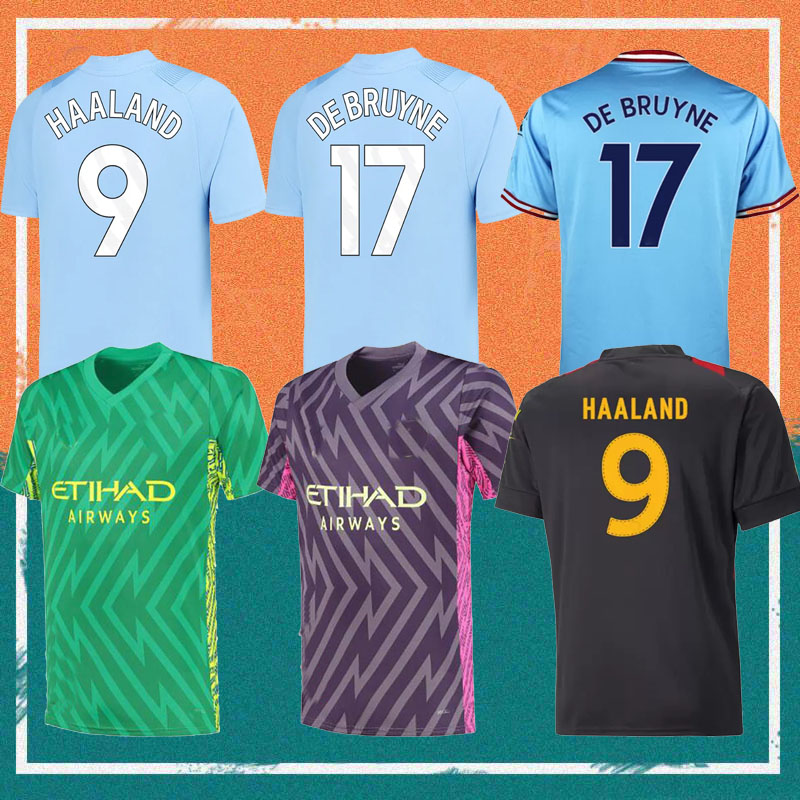 

22/23/24 HAALAND DE BRUYNE soccer jerseys 2023 Home J ALVAREZ GUNDOGAN GREALISH MAHREZ BERNARDO JOAO CANCELO MANCHESTERS football kids kit shirts uniform, 22/23 3rd epl patch