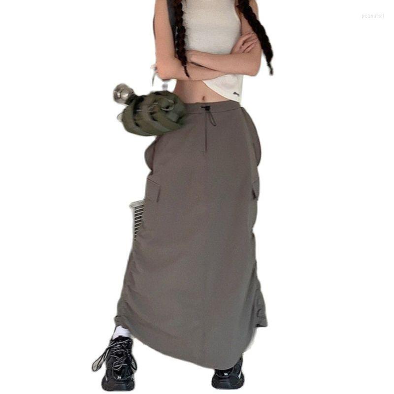 

Skirts Female Skirt Low-waisted Drawcord Patch Pocket Back Split, Picture shown