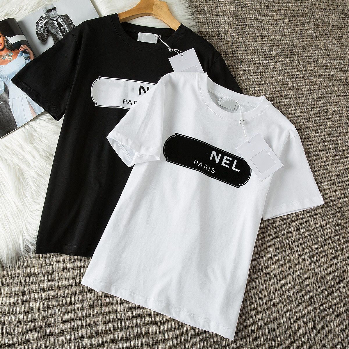 

Womens T-Shirt Paris trendy Clothing C letter Graphic Print couple summer Cotton Round neck -5XL Short sleeve tops tees, Black