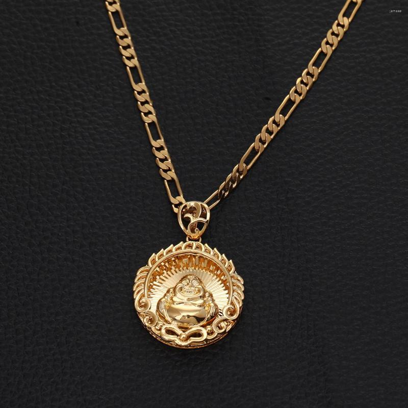 

Pendant Necklaces Gold Color Buddhism Necklace For Women Men Maitreya Buddha God Bless Jewelry