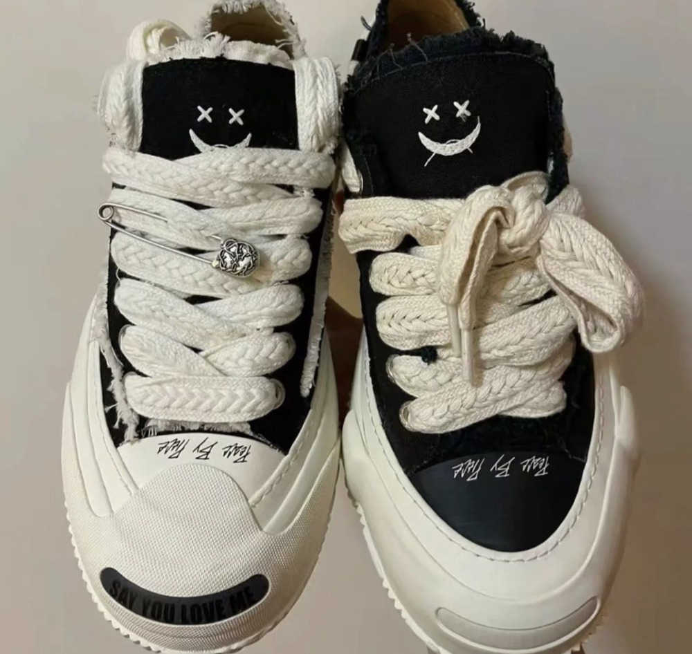 

Wu Jianhao XVESSEL Women's Shoes Hidden Laughing Cotton Candy Thick Soled Casual Canvas Men's Beggar Shoes Flat Shoes Casual Shoes, Black