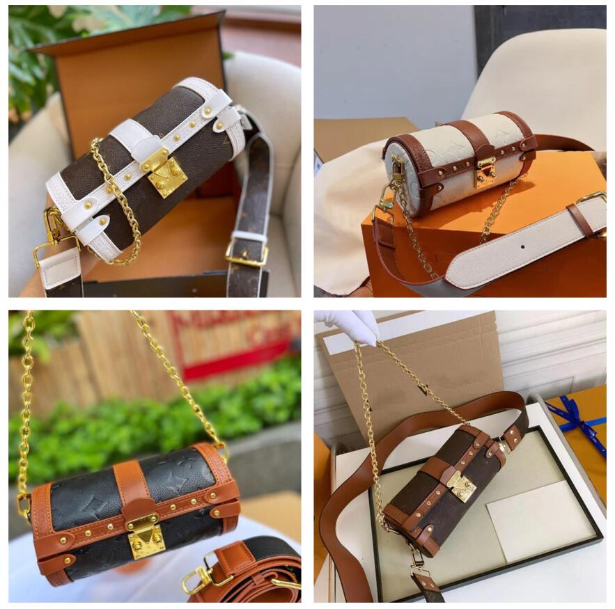 

Designer Shoulder Bags Bag Tote Papillon Trunk Luxury Handbag Leather Embossing Monograms Chain Women Crossbody Pocket Messenger Wallet Purse, White