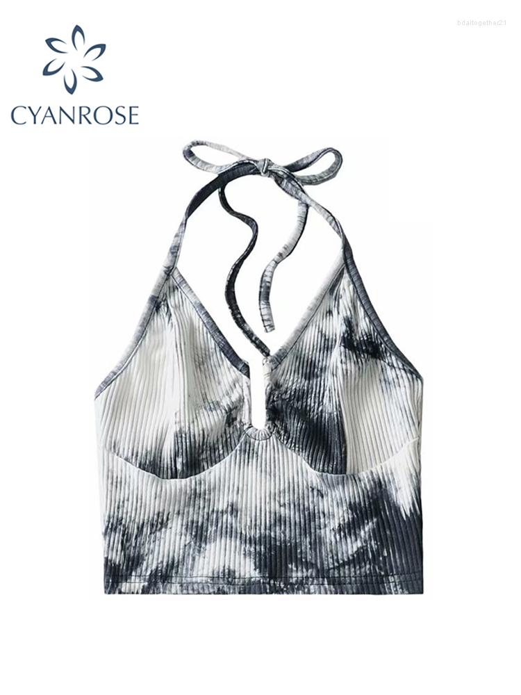 

Women's Tanks Summer Halter Neck Crop Top Sexy Y2k Casual Chic Vintage Camisole Print Tank Korean Fashion Off Shoulder Vest, Blue