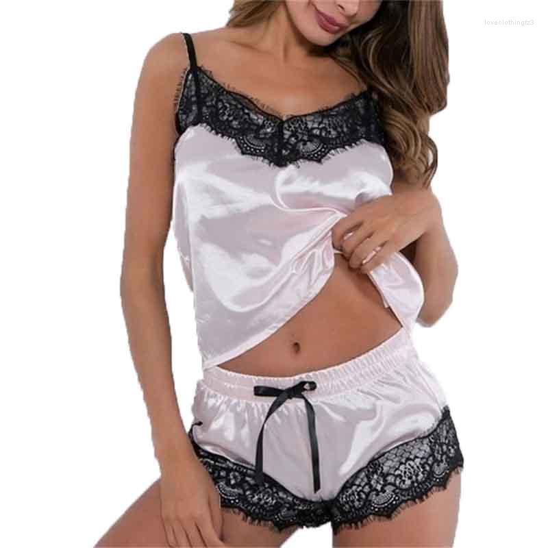 

Women' Sleepwear Satin Women Pajamas Sexy Lace Pijama Nightie Ladies Home Clothe Tops And Shorts Female Silk Solid Sling Nightwear Suit, 2048 pajamas