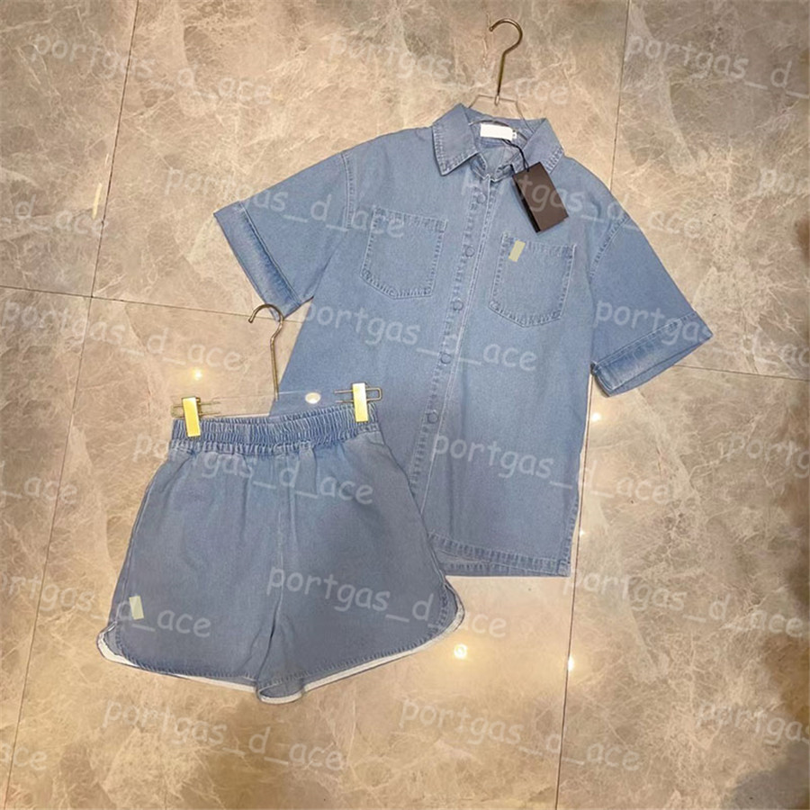 

Luxury Women Pants Blouse Set Casual Denim Shirt Shorts Summer Sexy Cool Street Style Shorts, Blue with label #0607