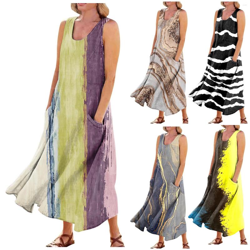 

Casual Dresses Clothing Female Fashion Solid Color Sleeveless Round Neck Cotton Linen Pocket Dress Summer Women 2023 Vestidos, Black