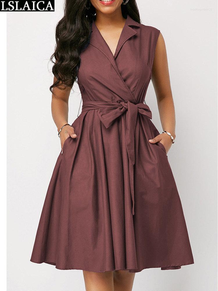 

Casual Dresses Bow Elegant Party For Women Office Lady Woman Pocket Skirts Polo Shirt Luxury 2023 Sleeveless Women' Summer Dress Short, Blue