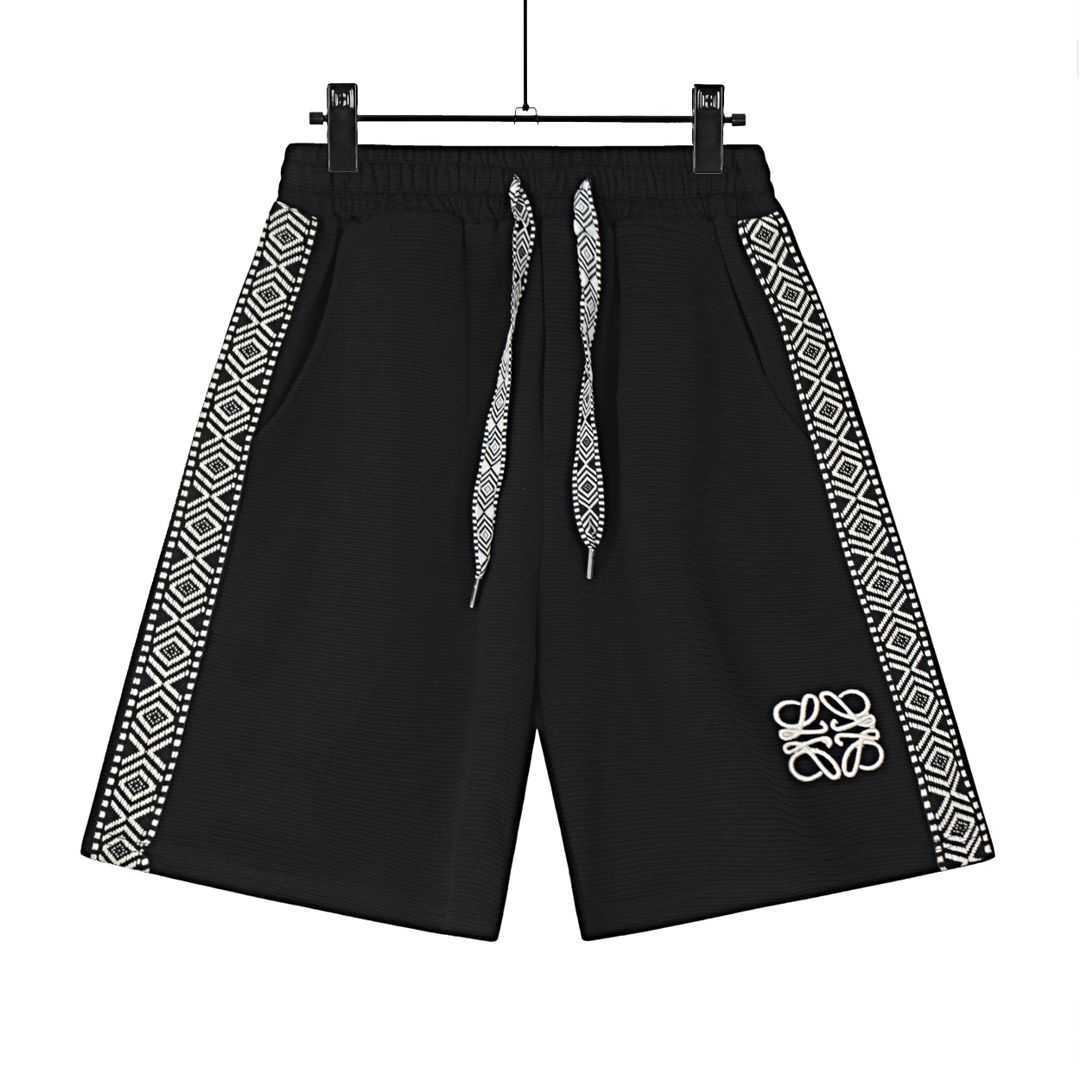 

Designer Short Fashion Casual Clothing Loewe Woven Embroidery Ribbon 3d Shorts Beach shorts Couples Joggers Sportswear Fitness Outdoor Running shorts, Black
