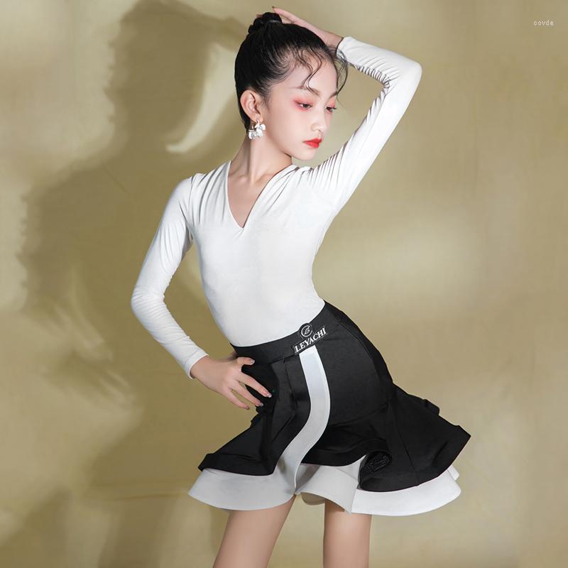 

Stage Wear 2023 Latin Dance Costumes For Girls Long Sleeved Skirts Suit Chacha Rumba Tango Dress Children Practice DQS10894, Picture shown
