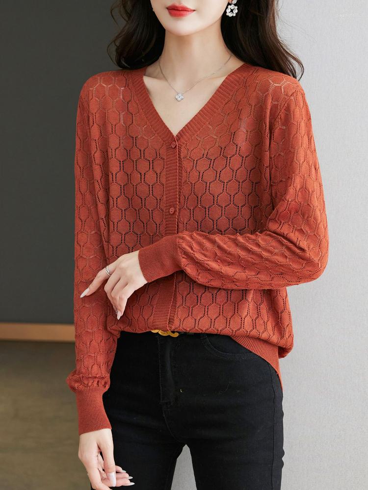 

Women's Knits Sweater Women Spring Autumn Long Sleeve Sweaters Cardigan Solid Hollow Knitwear Casual Cardigans, Green