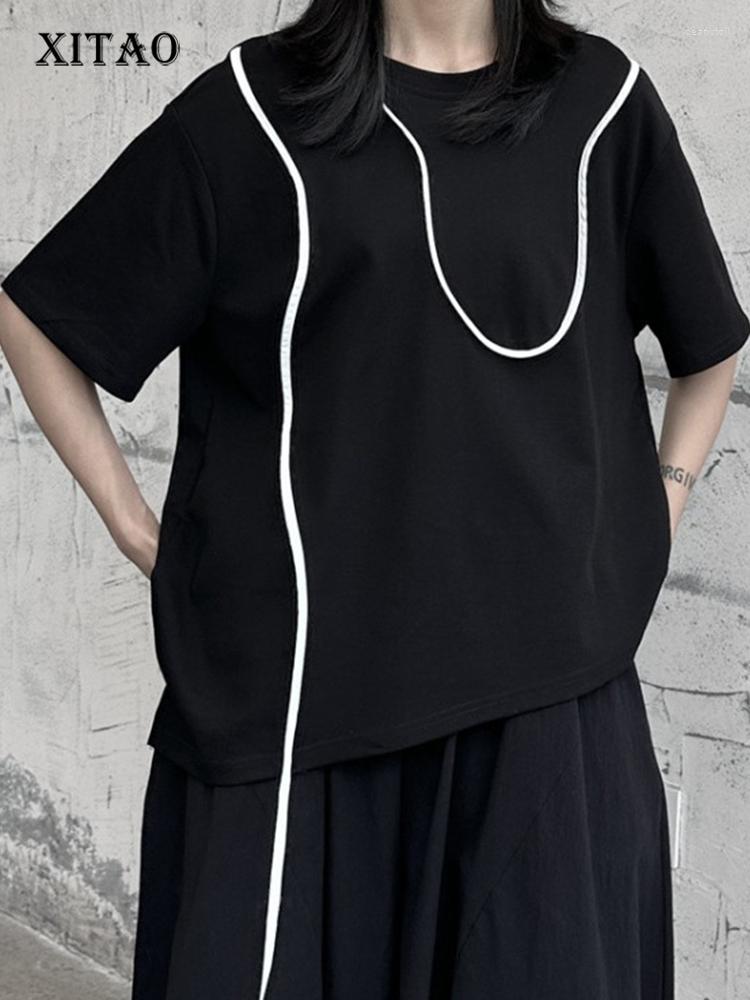 

Women's T Shirts XITAO Korea Design Women T-Shirts Black White Contrast Color Striped All Match Casual Asymmetrical O-neck Half Sleeve, White dmj1115
