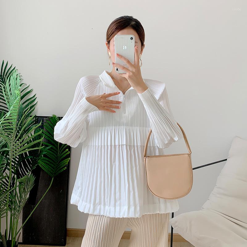 

Women's T Shirts Pleated Spring And Autumn Long Sleeved Top Fashion Loose Fashionable Large Zip Pullover, Picture color
