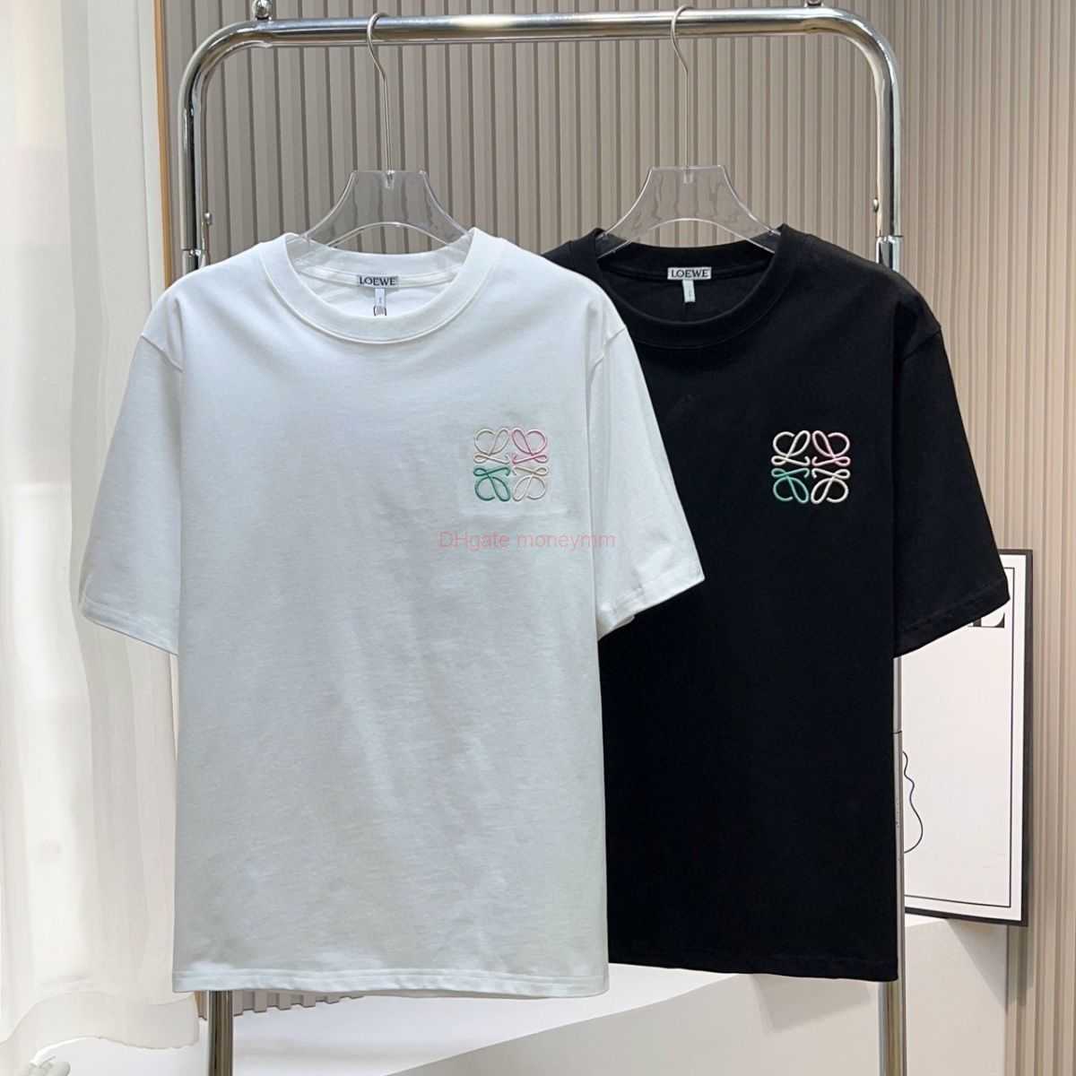 

Designer Fashion Clothing Tees Tshirts Loewe High Quality 2023 Springsummer New Colorful Embroidery Short Sleeve Tshirt Couple Loose Korean Plate Trend Luxury Cas, White